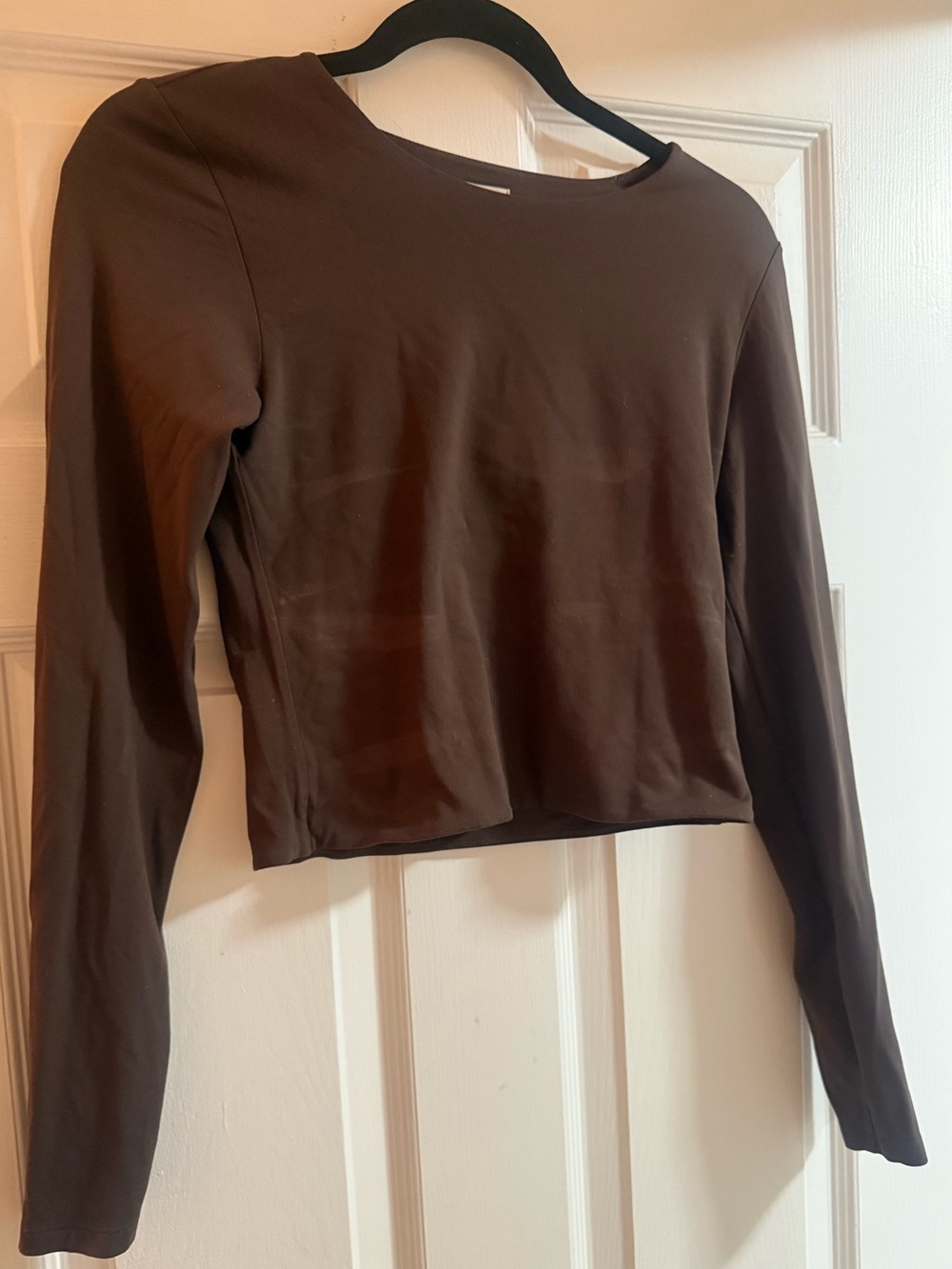 Babaton Brown Long-Sleeve Scoop Neck Crop Top
